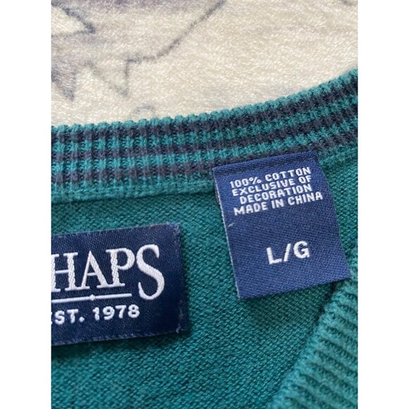 Chaps Green Cotton Sleeveless V-Neck Sweater Vest Large Casual Mens 100% Cotton - Picture 3 of 5
